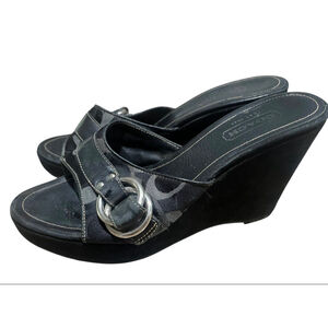 Vintage Y2K COACH Meredith Black Wedge Platform Sandals Size 7.5 M Logo Suede